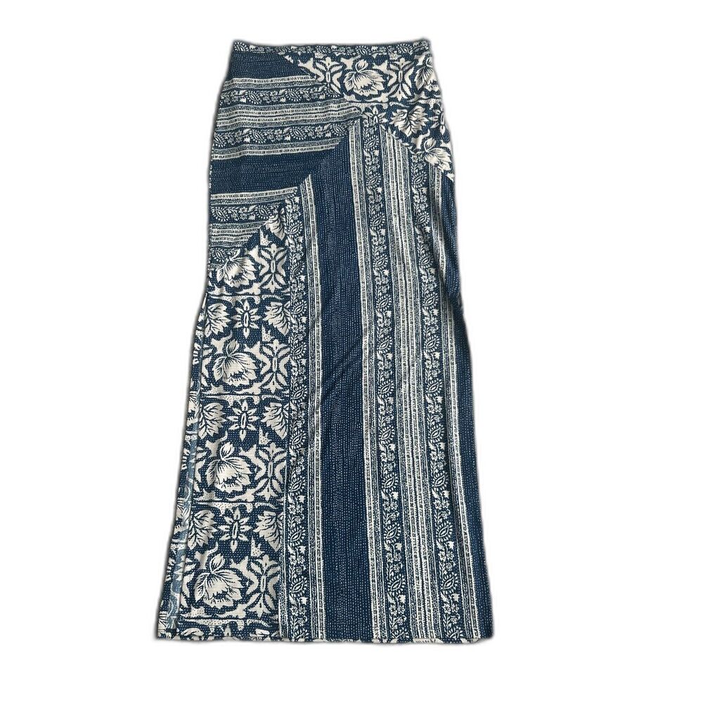 Tigerlily Skirt Womens 4 Lined Side Slits Jersey Straight Stretch Teal Cream